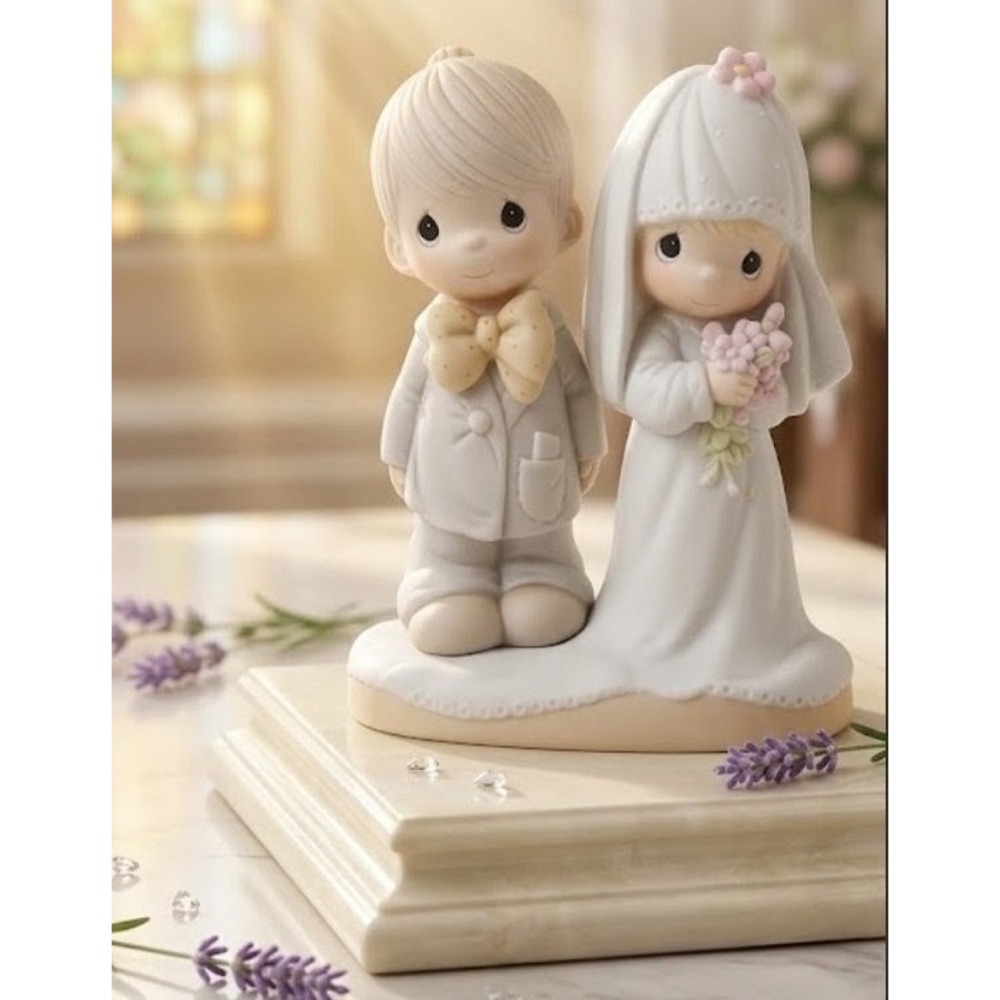 Vtg Precious Moments Wedding Couple Cake Topper Figurine The Lord Bless You